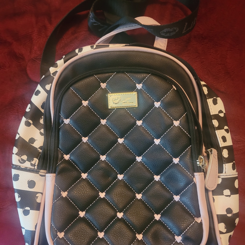 Black Quilted Backpack with Pink Accents